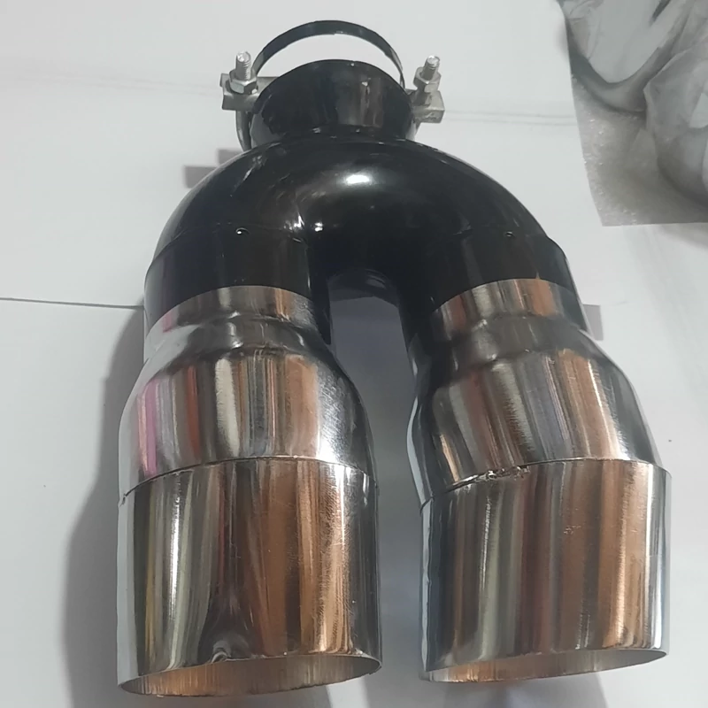 سر اگزوز دو لول سر خم مشکی واستیلjs404